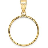14k Polished and Diamond-cut 21.6mm Prong Coin Bezel Pendant