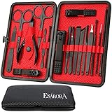 Manicure Set, ESARORA 18 In 1 Stainless Steel Professional Pedicure Kit Nail Scissors Grooming Kit with Black Leather Travel Case
