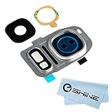 EShine Back Rear Camera Glass Lens Cover Ring Replacement + Flash Cover + Adhesive for Samsung Galaxy S7 G930 / S7 Edge G935 (All Carriers)+ EShine Cloth (Silver)
