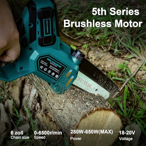 QUPERR Battery Pruning Saw 15 cm Compatible with Makita 18 V Battery, Brushless Mini Battery Chainsaw with Automatic Chain Lubrication for Wood Cutting and Gardening (without Battery and Chain Oil)