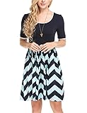 Elesol Women Half Sleeve Bohemian Chevron Print Summer Midi Dress Navy Blue XL