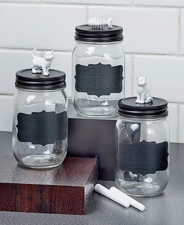Pet Treat Jars Set of 3 Chalkboard Label Treat Jars Write Personalize Labels on Each Jar