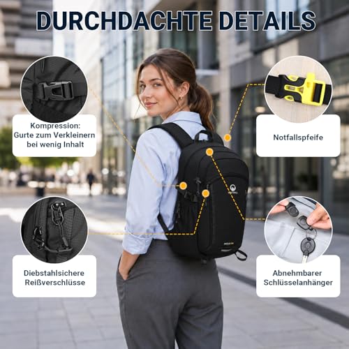 ONETOALL Hiking Backpack for Men and Women, 20 L, Lightweight Small Daypack, Waterproof Backpack with Rain Cover for Day Hikes, Short Tours, Cycling, Commuting, Only 510 g