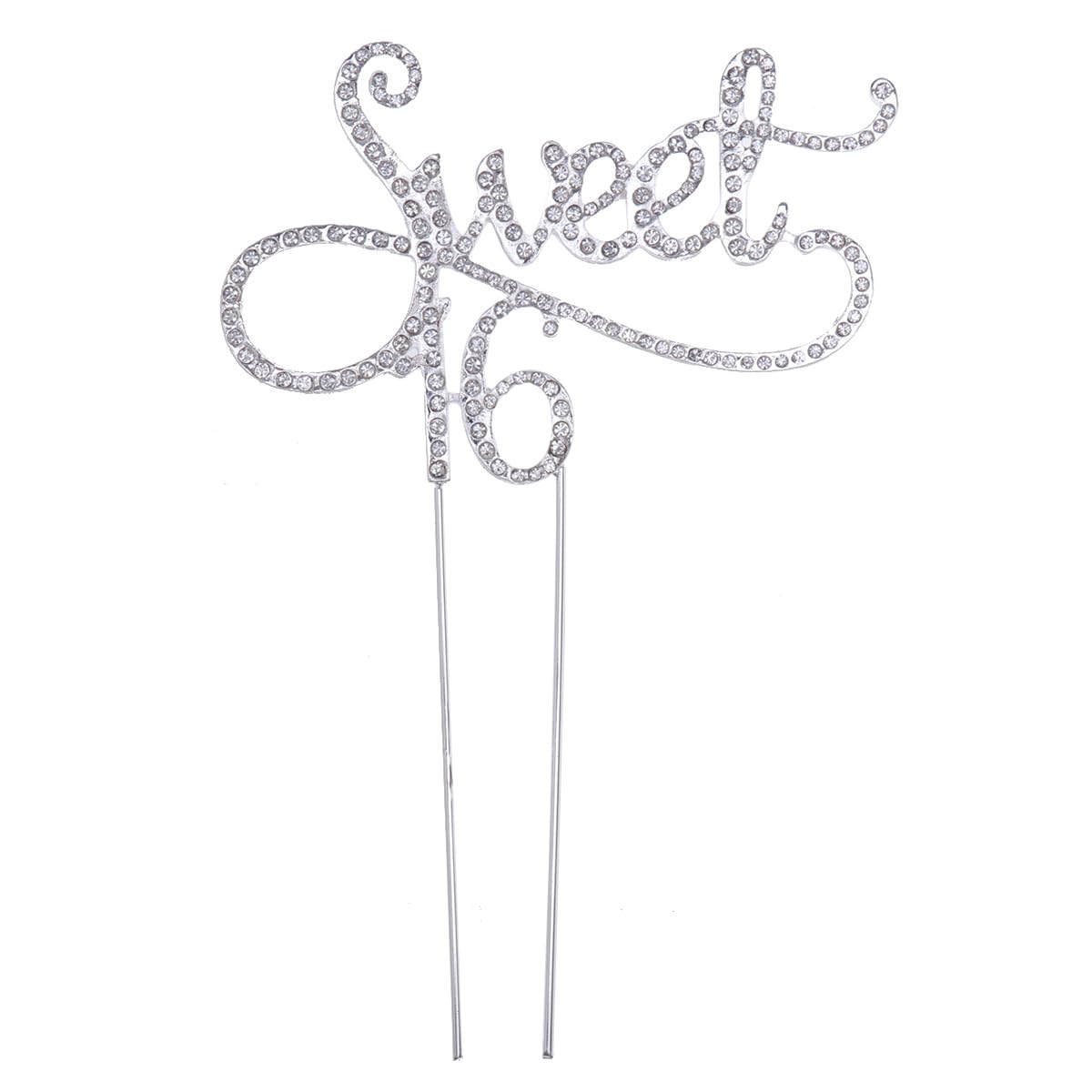 NUOBESTY Silver Rhinestone Cake Topper 16Th Birthday Anniversary Decoration with Crystal Bling for Party Photo Booth and Celebration Supplies
