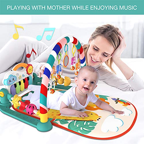 Eners Baby Gyms Play Mats Musical Activity Center Baby Piano Gym Mat Tummy Time Padded Mat for Newborn Toddler Infants(Green)