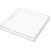 18×18 inches Oversized Clear Acrylic Ottoman Tray Extra Large Decorative Tray Spill-Proof Serving Trays with Handles King-Size Safe Edge Organizer for Coffee Table Countertop Breakfast