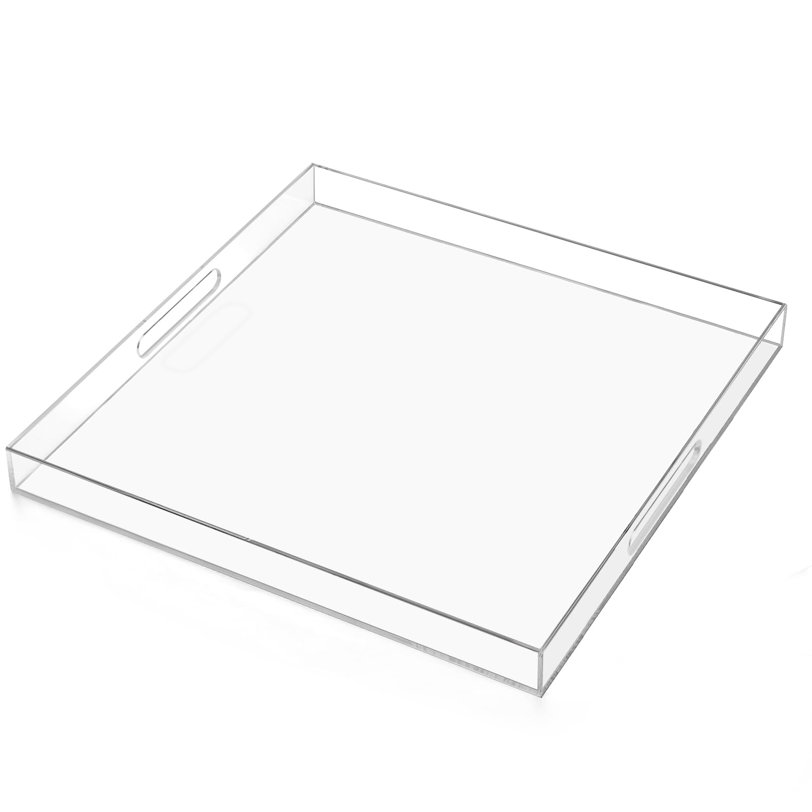 Photo 1 of 22×22 inches Oversized Clear Acrylic Ottoman Tray Extra Large Decorative Tray Spill-Proof Serving Trays with Handles King-Size Safe Edge Organizer for Coffee Table Countertop Breakfast