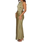 Summer Satin Maxi Dresses for Women 2025 Elegant Classy Silk Formal Sleeveless Backless Spaghetti Strap Wedding Guest Dress
