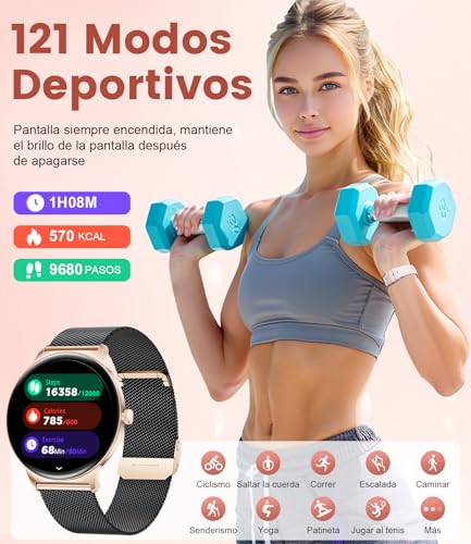 Women's Smart Watch with Bluetooth Call, 1.43 Inch AMOLED Ultrathin, 120+ Sports Modes, Message Reminder, Female Function, 24H Heart Rate Monitor, Sleep Monitor, Calories, Pedometer, Android iOS