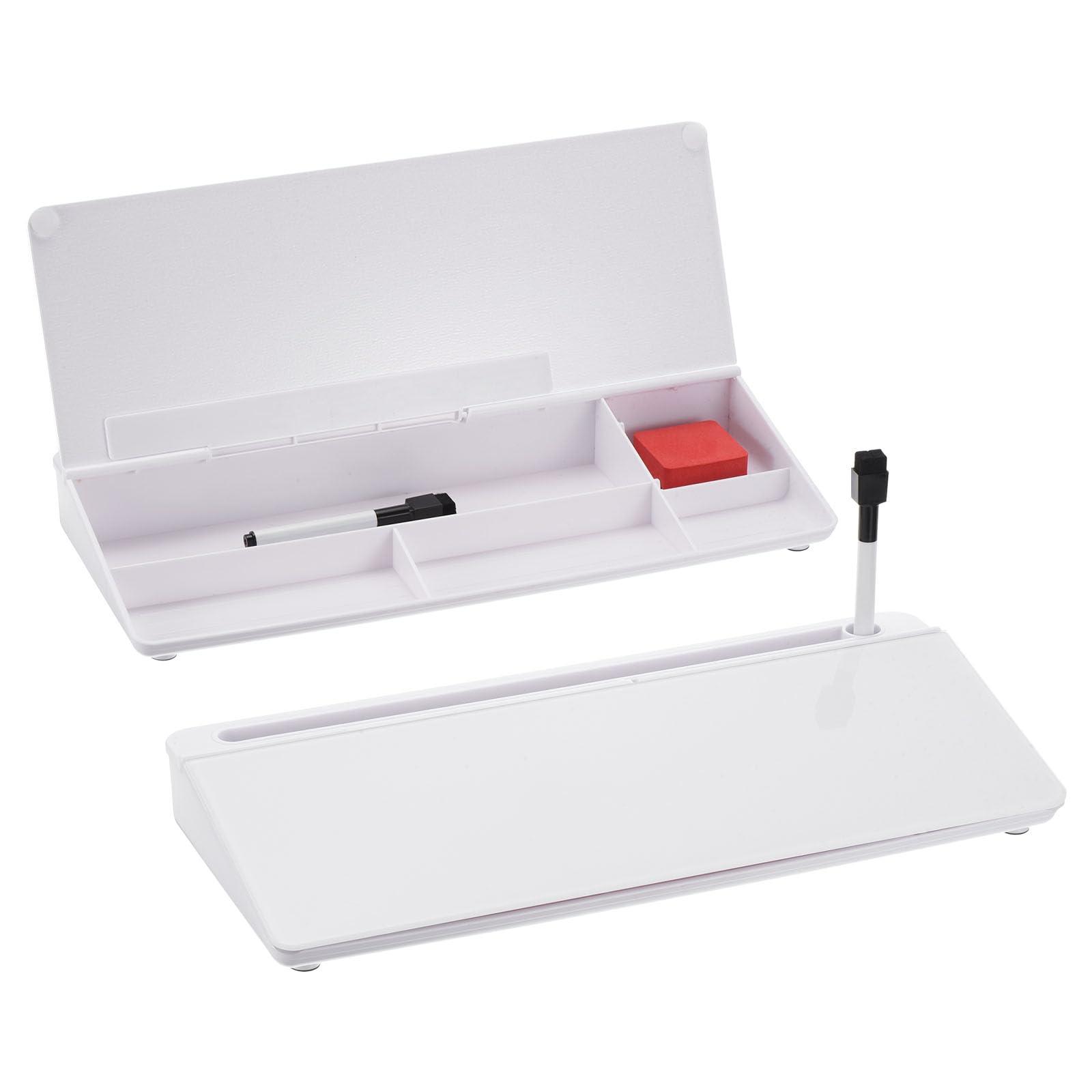 PATIKIL Dry Erase Desktop Glass Whiteboard, Quick Notes Pad, Write Quick Sticky Notes for Desk Computer Keyboard Stand with Storage Caddy for Working Home Office, Studying, White