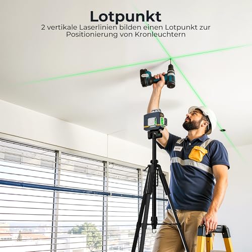 Cross Line Laser, CIGMAN 3 x 360 Degrees Green Self-Levelling Laser Spirit Level, Construction Laser Cross Laser Line Laser up to 30 Hours with Rechargeable Lithium Battery for Indoor Construction Site