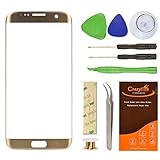CrazyFire Samsung Galaxy S7 Edge Gold Replacement Front Outer Lens Glass Screen Repair Kit with 1MM Adhesive Tape +Tools Kit+ 1 Pair Tweezers+1 Roll Micro Wire for G935V G935P G935F G935T G935A
