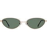 Appassal Retro Oval Cat Eye Sunglasses for Women, Vintage Metal Frame with Spring Hinge, Trendy Fashion Glasses AP3730, Gold/Green