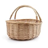 MEIEM Wicker Basket Picnic Basket Gift Baskets Empty Oval Willow Woven Basket Easter Basket Large Storage Basket Wine Basket with Handle Egg Gathering Wedding Basket (Natural)
