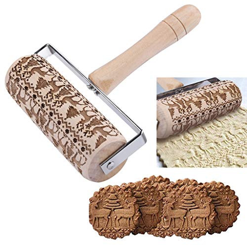 image for  AIUSD Clearance , Rolling Pin Embossed Rolling Pin Christmas Wooden R