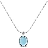 925 Sterling Silver Aquamarine Necklace Oval Blue Pendant Necklace March Birthstone Necklace for Women Handmade Aquamarine Je