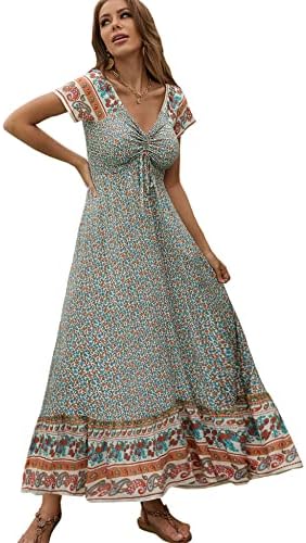 milumia boho dress Milumia Button Up Split Floral Print Flowy Party Maxi Dress Beige, X-Small