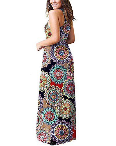Kidsform Laden Sommerkleid Damen Lang Maxikleider Casual Lose Kleid Kurzarm HoheTaille Kleider Blumen mit Taschen – Bild 3