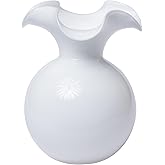 Vietri Hibiscus Glass White Large Fluted Vase 10" D, 12" H Glass Shelf Decor