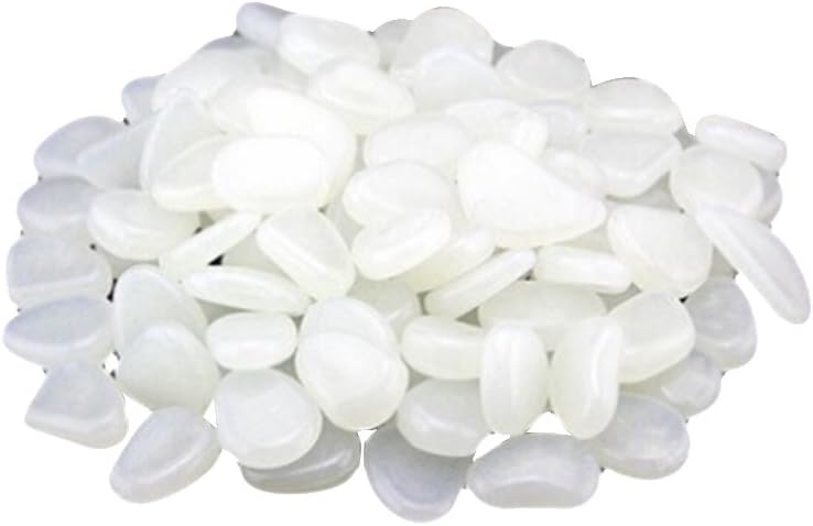 ounona 100pcs Glow in the Dark Pebbles Stones Noctilucent Cobblestones Gone Walkway Park For Fish Tank Aquarium Flowerpot Decor (White)