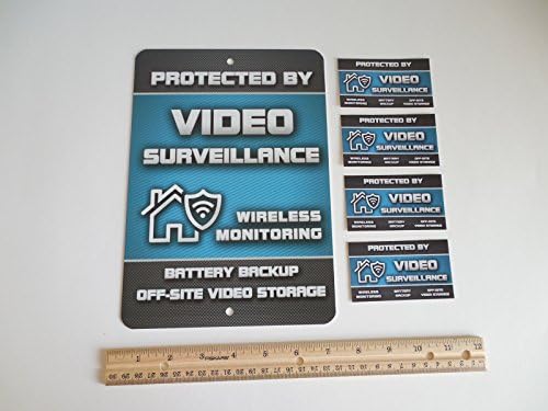 Video Surveillance Security Alarm System Yard Sign &amp; 4 Window Stickers - Stock # 720