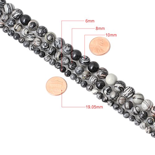 Qiwan 60PCS 6mm Black Network zebra Stripes Natural Stone Beads For Jewelry Making DIY Bracelet Necklace 1 Strand 15"