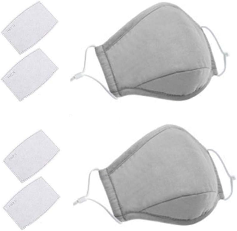 2 Pack Face Covers with 4 Air Filter Cotton Sheet Washable Reusable Face Protector with Adjustable Straps-Grey