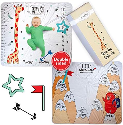 Baby Milestone Blanket for Infant Boys and Girls, Hypoallergenic Fleece, Props Included, Monthly Memory Tracking Blankets for Photos - Growth Blankies for Newborns to Two Years, Best Baby Shower Gift