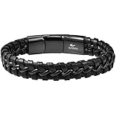 Magna Steel Men's Braided Genuine Leather Wristband Cuff Bracelet