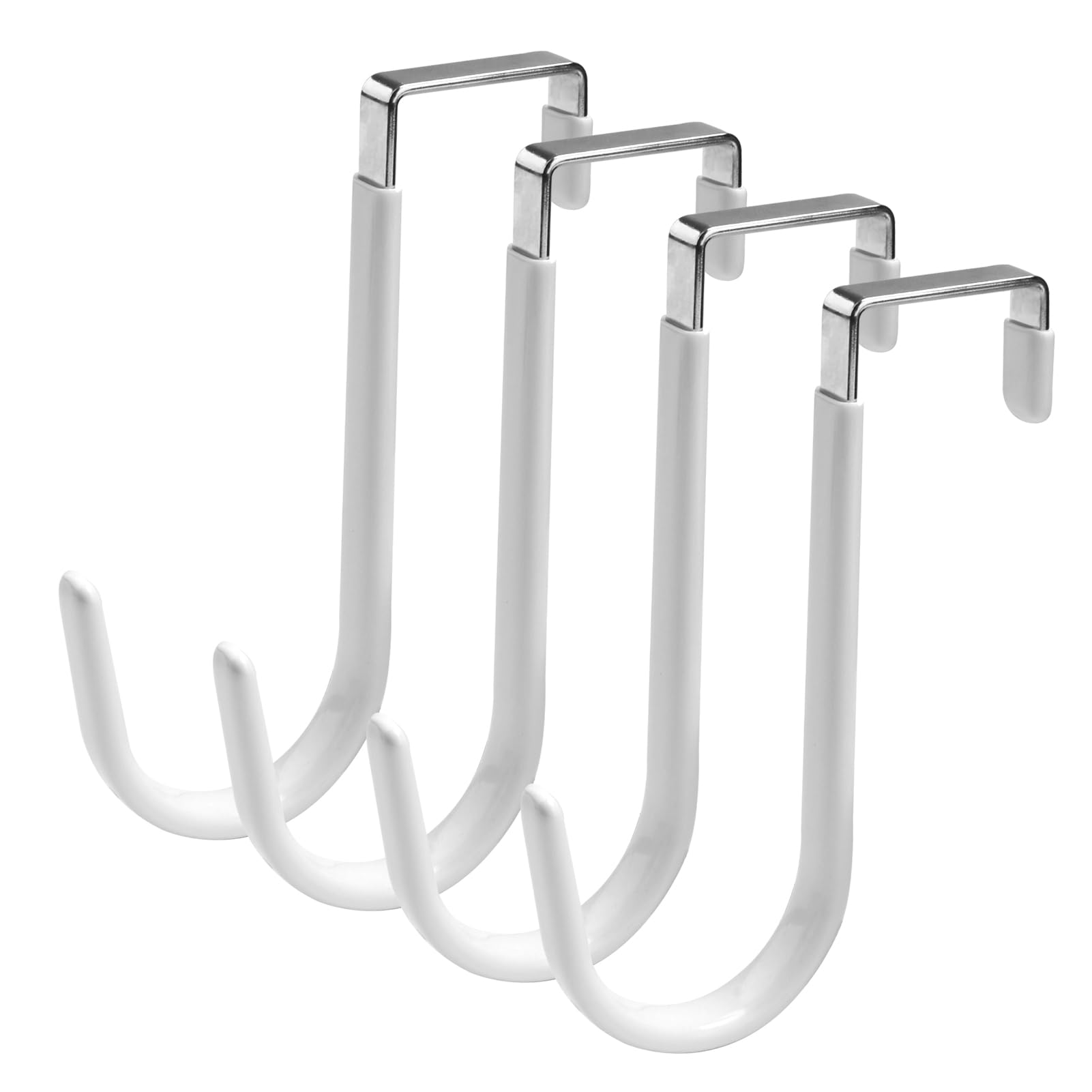 Gments 4Pcs Over Door Hooks Fits 3.5cm Doors Single Stainless Steel Wide Kitchen Towel & Coat Hangers with Anti-Scratch Rubber Wardrobe Door Hooks for Hanging Clothes Starter Garland, White