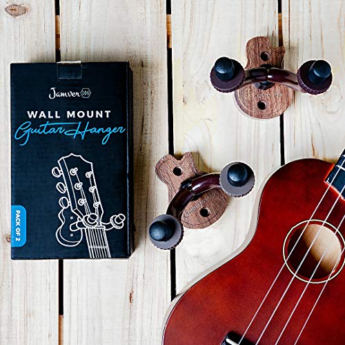 Guitar Ukulele Wall Mount Hanger - 2 Pack Hook Holder for Ukulele, Bass, Electric, Acoustic, Banjo and other String Instrument by Jamver