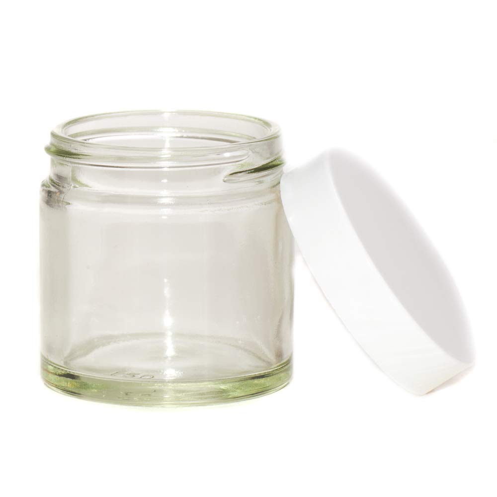 PACK of 6-60ml CLEAR Glass Jars with WHITE Lids for Aromatherapy Blends/Creams