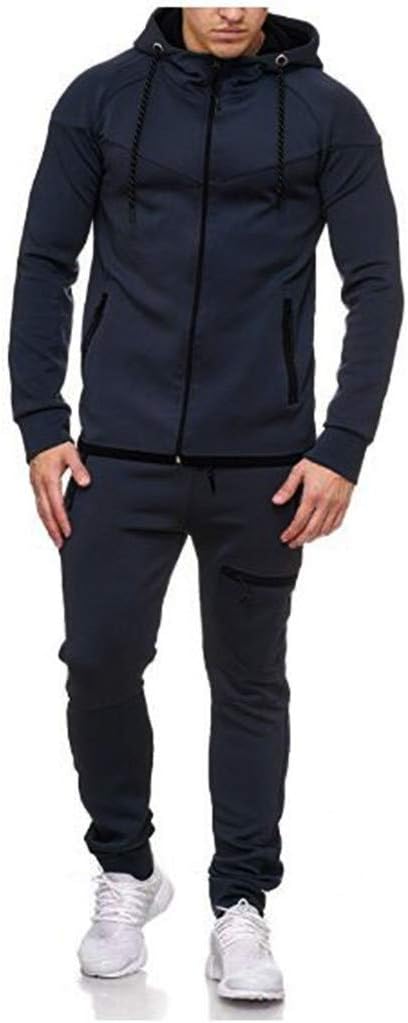 Men's Autumn Winter Patchwork Sweatshirt Top Pants Sets Sports Suit Tracksuit Men Pocket Long Sleeve Sweatpant Set M-3XL