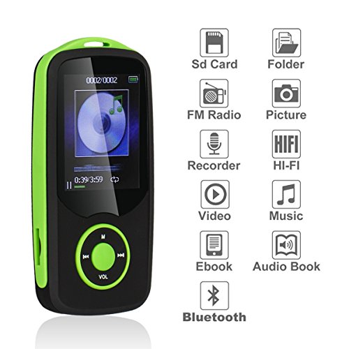 Mp3 Player with Bluetooth,Timmy Built in 16GB Portable Digital Music player (Green)