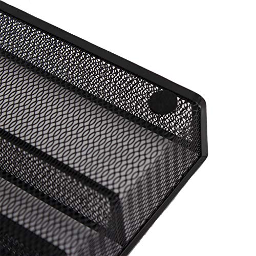 Iris'Home Expandable Silverware Organizer Mesh Cutlery Tray 7 Compartments. Kitchen Drawer Utensil Organizer Flatware Storage with Non-slip Foam Feet - Black