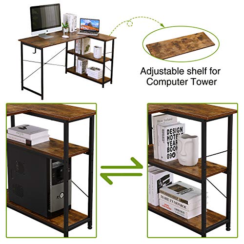 JUZI Computer Desk, 47 inch L-Shaped Corner Desk with Storage Shelves, Study Writing Table for Home Office, Small Spaces… - Image 4