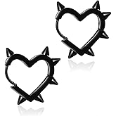 Gothic Heart Earrings for Women, Punk Rock Spiked Hoop Earrings, Christmas Jewelry (Heart Earring)