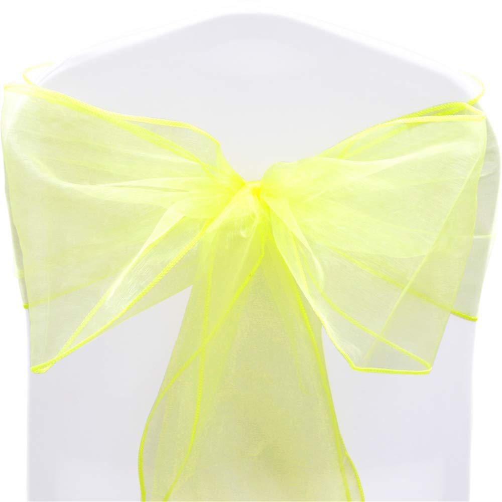 Time to Sparkle Pack of 50 Organza Sashes 22x280cm/9x110inch Wider Sash Fuller Bows Chair Cover Bows Sash for Wedding Party Birthday Decoration - Canary Yellow