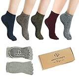 Full Toe Yoga Pilates Socks Non Slip Skid Barre Grips Sock for Women & Men Pack of 5