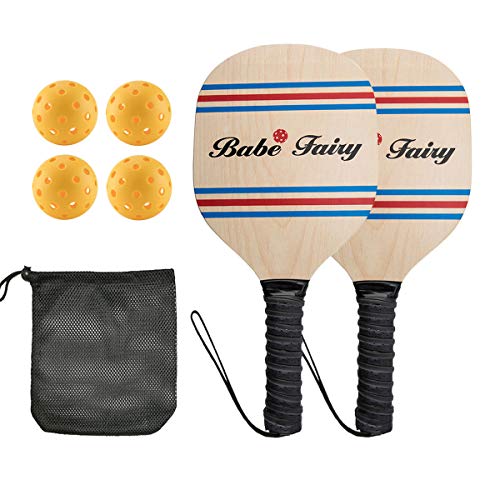 Babe Fairy Pickleball Paddle Set-Wooden Pickleball Kit-Outdoor Sport Rackets Toys for Young Kids(2 Pickleball Paddles+4Balls+1Mesh Carry Bag)