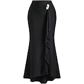 GORGLITTER Women's Fishtail Maxi Skirt Dressy Ruffle High Waisted Metal Bodycon Long Skirts Formal Business Casual Outfits