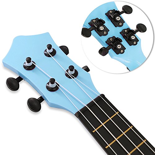 JYFY Toy Ukulele 21 inch Plastic Guitar with Strap Nylon String Tuner Guitar Picks Ukulele Strings Bag Cleaning Cloth for Toddler Kids Children Ukulele Learner Beginner Gift Macarons Color Blue - Thumbnail 3