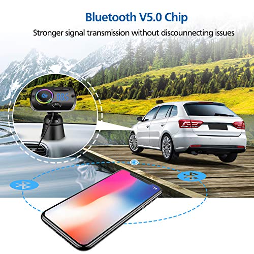 image for isinlive Bluetooth FM Transmitter for Car 7-Colors, Bluetooth 5.0 Wire