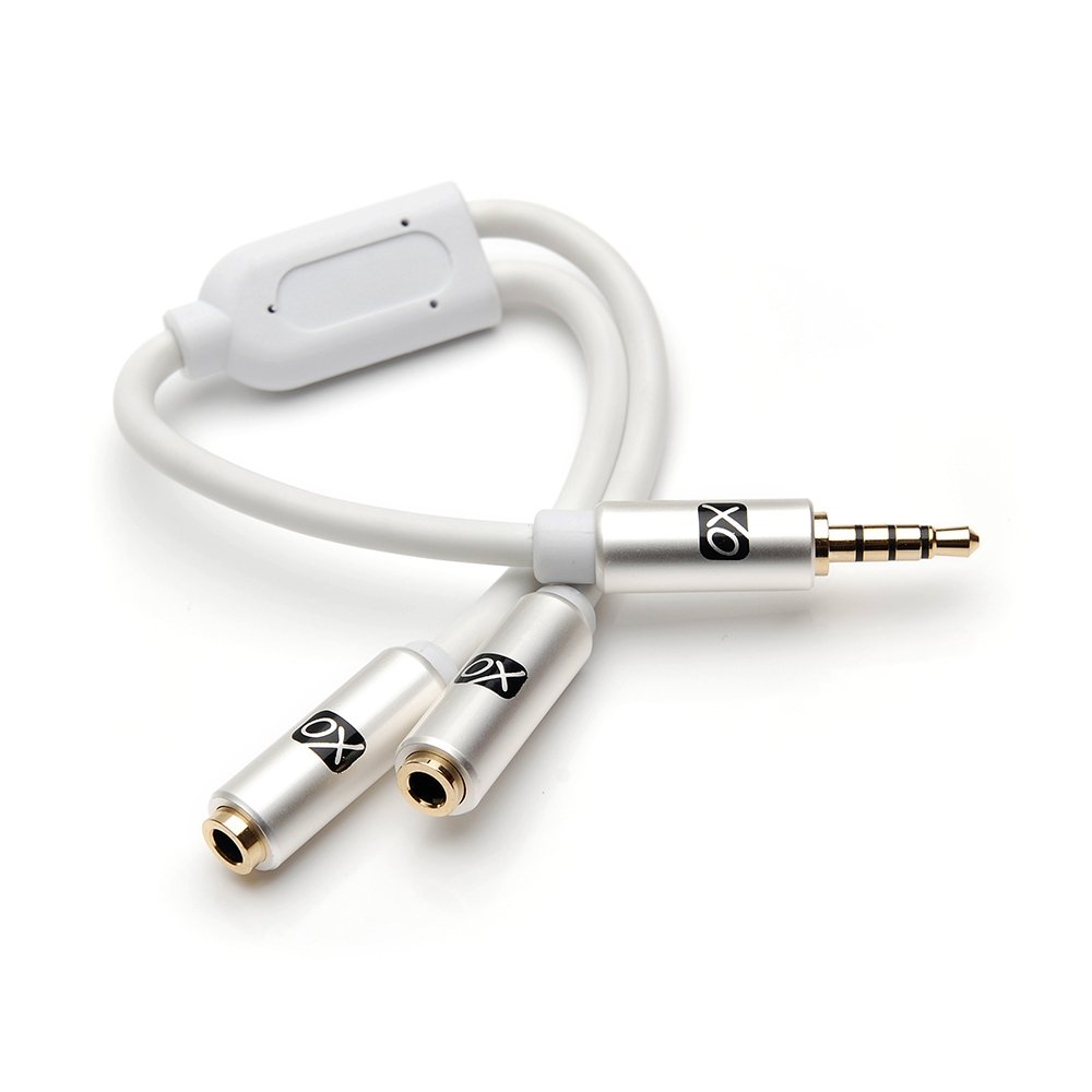 XO - 3.5mm to 2 x 3.5mm Y White Cable - Headphone Mic Audio Y splitter for headsets with separate headphone/microphone plugs - Stereo 3.5mm male to twin 3.5mm female mono adapter to share music