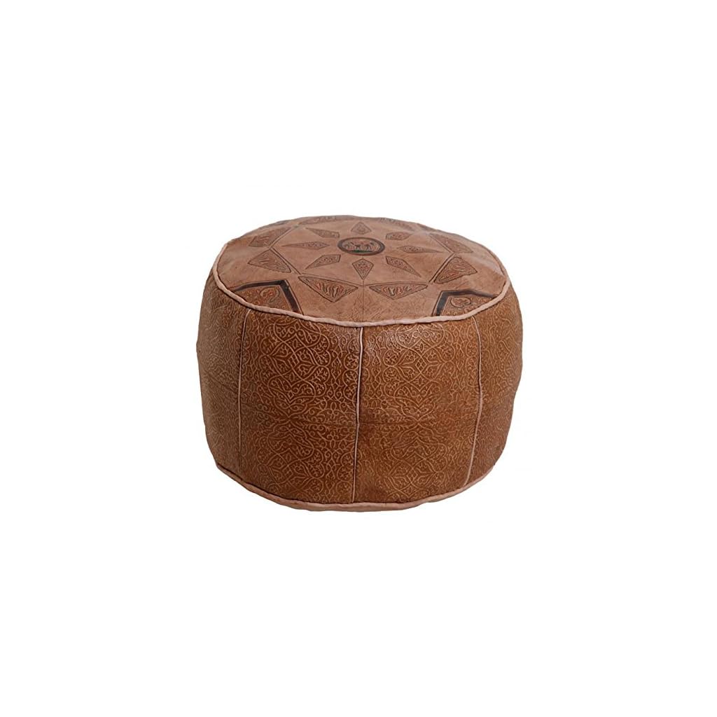 Orientalisches Leder-Sitzkissen Sitzpouf Kamel braun D 42 x H 30 cm