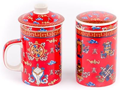Matching Red Porcelain Teacup And Airtight Canister Set – With Prosperous Red Color Large Loose Tea Infuser And Lid