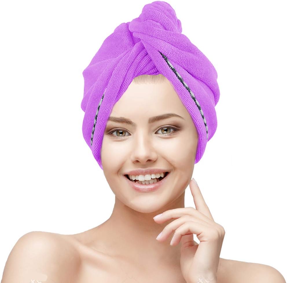 Microfiber Hair Towel Hair Dry Hat, Quick Magic Hair Towel Wrap Turban, Quick Dry Super Absorbent Wrapped Bath Cap for Long & Curly Hair (Purple)
