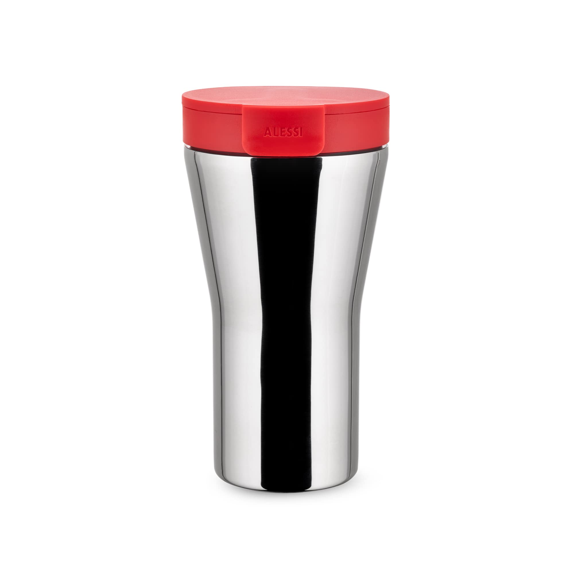 Alessi Caffa Gia24 R - Design Double Wall Travel Mug in 18/10 Stainless Steel and Thermoplastic Resin, Red