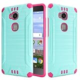 Huawei Sensa 4G LTE [Straight Talk] H710VL H715BL / Honor 5X Armor Case Heavy Duty Brushed Metal Metallic Finish Slim Fit Shock Impact Dual Layer Protection Hybrid TPU Hard Case (Teal Pink)