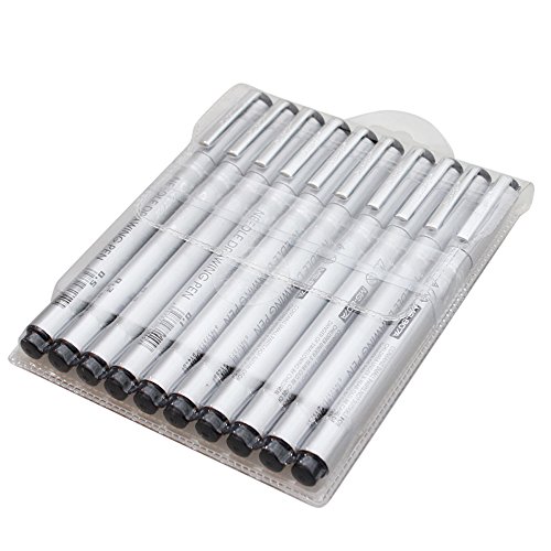 Looneng Technical Fineliner Pens for Artist Illustration, Sketching Drawing Comic Manga Writing, Pack of 10 Assorted Tip Sizes, Black Ink - Thumbnail 5